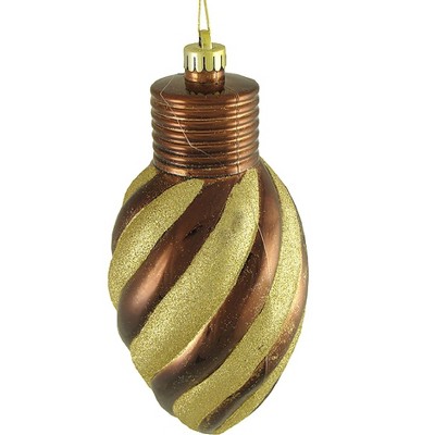 Northlight 11" Glitter Stripe Shatterproof Light Bulb Christmas Ornament - Mocha Brown