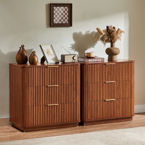 ORRD Modern 3-Drawer Dresser, 27.6" Wide Chest of Drawers with Curved Wave Design for Bedroom, Nightstand, or Living Room Storage, Walnut - 1 of 4