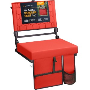 Folding Reclining Stadium Seat with Multiple Pockets, Anti-Slip Bottom, Bleacher Hooks, Adjustable Height - 1 of 4