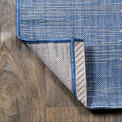 Blue and Beige Synthetic Stripe Runner Rug, 2'-2" x 10'