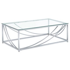 Lille Rectangular Coffee Table with Glass Top Chrome - Coaster - 1 of 4