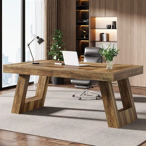 Tribesigns 63" Wood Executive Desk, Home Office Computer Desk with Double Pedestal, Study Writing Table, Business Workstation for PC Laptop - 1 of 4
