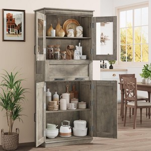 Vintage Gray Double-Row Tall Cabinet Impact-Resistant and Durable Perfect for Retro-Style Living Rooms and Dining Areas - 1 of 4