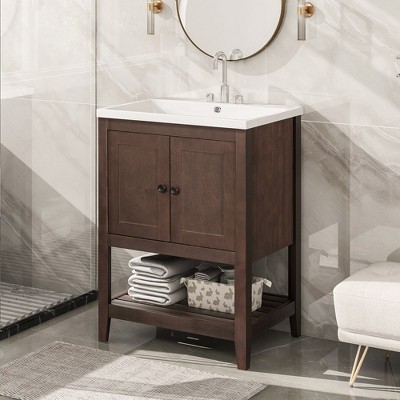 Modern Bathroom Vanity With Ceramic Sink Waterproof Space Saving Easy Assembly Bathroom Storage Cabinet