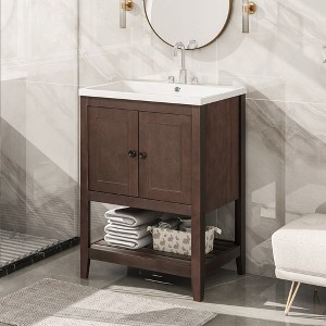 Modern Bathroom Vanity With Ceramic Sink Waterproof Space Saving Easy Assembly Bathroom Storage Cabinet - 1 of 4