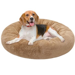 30 inch Round Calming Pet Bed for Large Dogs & Cat Under 42lbs Khaki - 1 of 3