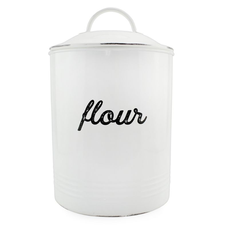 AuldHome Design Enamelware White Flour Canister; Rustic Farmhouse Style Kitchen Storage, 1 of 9