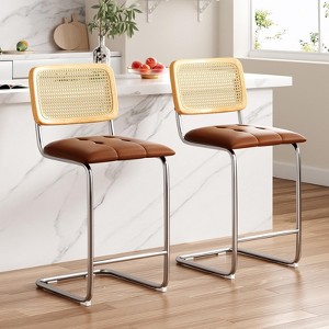 Bencmate Dining Chairs Counter Height Bar Stools Set of 2, Upholstered PU Leather Barstools, 30 inch, Brown, 17.7"*18.9"*39.4" - 1 of 4