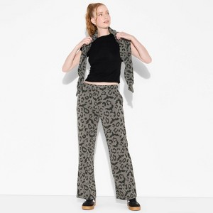 Women's Leopard Bats Barrel Leg Graphic Lounge Pants - Charcoal Gray - 1 of 3