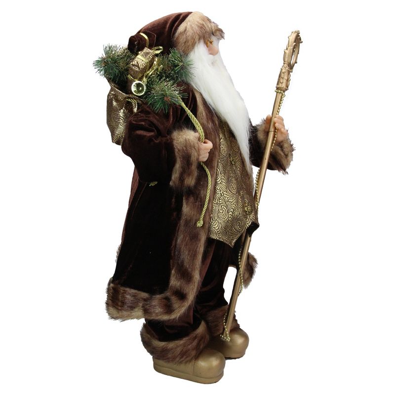 Northlight 24" Gold and Brown Standing Santa Claus Christmas Figurine with Staff, 3 of 6