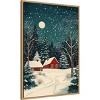 Amanti Art 23"x33" Red Houses and Snowy Night Sky by Pictufy Studio Framed Canvas Wall Art - 2 of 4