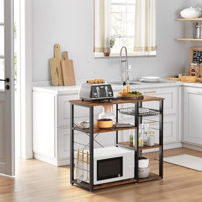 VASAGLE Rustic Brown Kitchen Bakers Rack with Storage