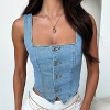 Womens Denim Bustier Front Button Down Denim Vest Sleeveless Y2K Cropped Denim Tops with Shirred Back Slim Fit Denim Tube Tops for Women - 3 of 4