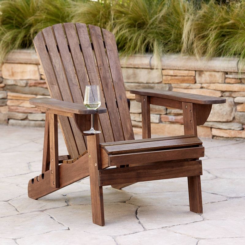 Teal Island Designs Kava Dark Brown Wood Outdoor Adirondack Chair with Wine Holder, 2 of 10