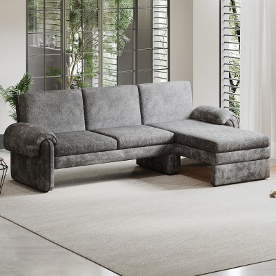 MYINDA Convertible L-Shaped Sectional Sofa with Adjustable Backrest and Two Removable Arm Pillows, gray