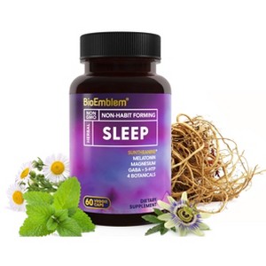 BioEmblem Natural Sleep Aid for Adults with Melatonin 60ct - 1 of 4