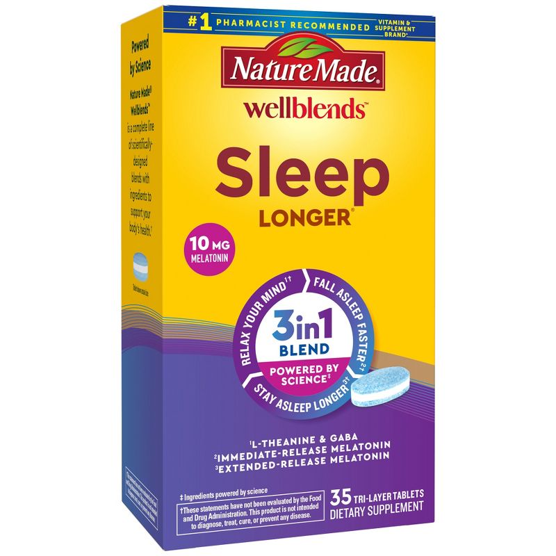 Nature Made Wellblends Sleep Longer , Melatonin 10mg, L-Theanine 100mg and GABA 100mg Tablets - 35ct, 1 of 15