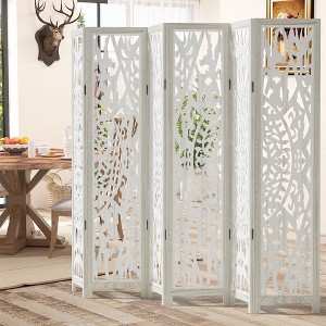 Wooakway Rustic Folding Wood Room Divider Vintage Freestand Privacy Screen for Room Seperation Living Room Bedroom Office Room - 1 of 4