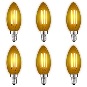 Luxrite E12 LED Filament Yellow Light Bulbs, 4.5W (40W Equivalent), Colored Glass Candelabra Bulb, UL Listed, E12 Base, Indoor Outdoor 6 Pack - 1 of 4