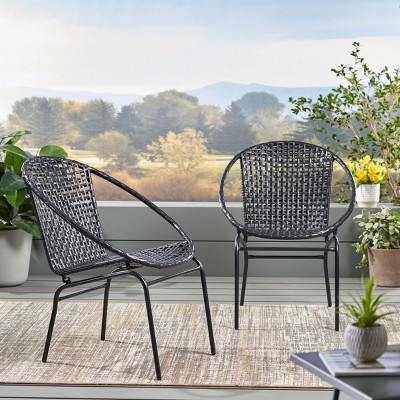 Coolbibila-Patio Chair Set Of 2, Arm Chairs With Back, Dining Chairs Set Made Of Wicker, Modern Dining Chairs With Arms
