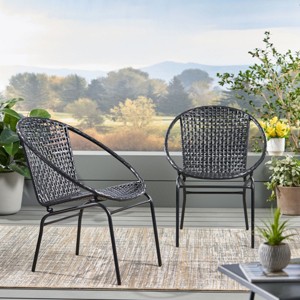 Coolbibila-Patio Chair Set Of 2, Arm Chairs With Back, Dining Chairs Set Made Of Wicker, Modern Dining Chairs With Arms - 1 of 4