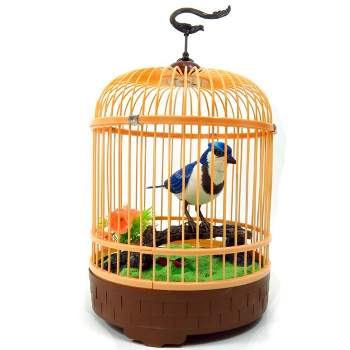 Insten Singing & Chirping Toy Pet Bird In Cage with Realistic Sounds & Movements, Sound Activated & Battery Operated, Blue