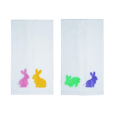 Transpac Embroidered Cotton Bunny Tea Towel Multicolored Easter Kitchen Textile Functional Gift for Hostess Decoration