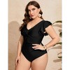 Women's Plus Size V Neck Swimwear One Piece Slimming Bathing Suit Halter Push Up Tummy Control Swimsuit - 3 of 4