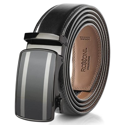 Roxoni Men's Ultra Soft Geniune Leather Rachet Rectangular Prism Dress Belt