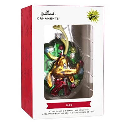 Hallmark Dr. Seuss How The Grinch Stole Christmas! Max in Wreath Blown Glass