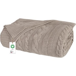 Delara Organic Cotton Throw Blanket 50x70 inches, GOTS Certified Cable Knitted Throws Blanket for Sofa Couch Bed - 1 of 4