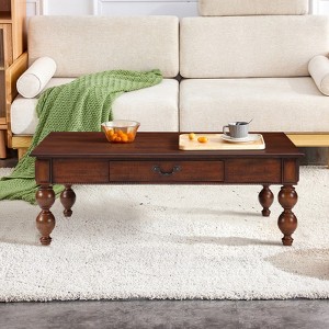 Bella Depot Vintage 47" Rectangular Wooden Coffee Table with Storage Drawer, Cocktail Table with Solid Wood Gourd-Shaped Legs - 1 of 4