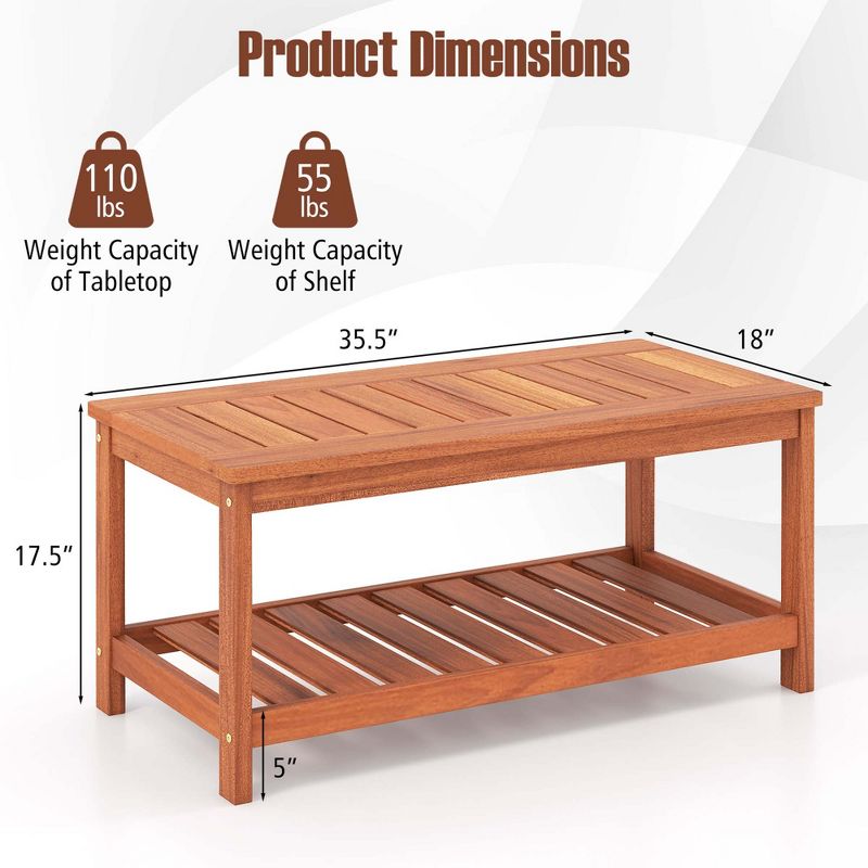 Costway Patio Coffee Table 2-Tier Outdoor Side Rectangle Side Table Solid Wood Porch, 4 of 10