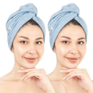 American Soft Linen 100% Cotton Hair Drying Towels for Women, 2 Pack Turkish Hair Towel Wrap, Head Towel Cap with Button, Hair Turban Towel - 1 of 4