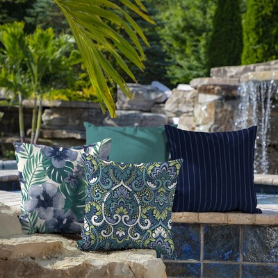 Sapphire Aurora Blue Damask Outdoor Toss Pillow Set, 16 x 16
