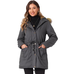 Inspire Chic Women s Winter Coats Windproof Flap Pockets Long Puffer Parka Barn Jackets with Faux Fur Hood Grey XX Large
