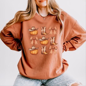 Simply Sage Market Coquette Western Fall Chart Lightweight Garment Dyed Sweatshirt - 1 of 4
