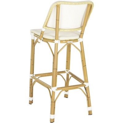 Beige Faux Bamboo and Rattan Indoor/Outdoor Bar Stool