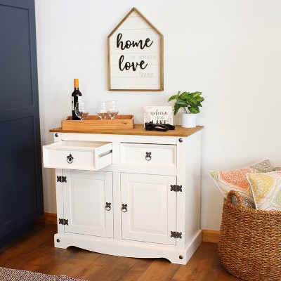 Sunnydaze White Pine Sideboard Cabinet with 2 Drawers and 2 Doors