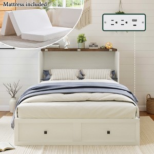 AMERLIFE Murphy Bed with Storage& Charging Station, Farmhouse Cabinet Bed, Noise-Free, for Guest Room, Apartment, or Office - 1 of 4