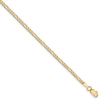 Black Bow Jewelry 2.25mm, 14k Yellow Gold, Flat Figaro Chain Bracelet