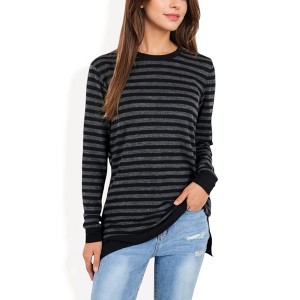 Anna-Kaci Women's Long Sleeve Striped Pullover with Contrast Hem and Cuffs - 1 of 4