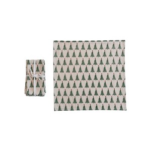 Storied Home Stonewashed Cotton Napkins with Christmas Tree Print, Natural, Green and Red, Set of 4 - 1 of 4