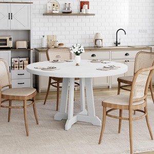 Round Dining Table, 47 Inch Round Dinner Table for 4, Farmhouse Kitchen Table with Wooden Pedestal Base for Home Dining Room - (Only Table) - 1 of 4