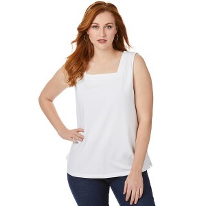 Jessica London Women's Plus Size Stretch Cotton Square Neck Tank - 1 of 4