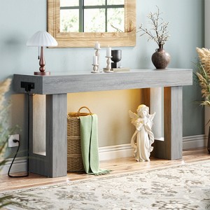 Besiost Farmhouse Console Table with Power Outlets, Wood Narrow Entryway Table - 1 of 4