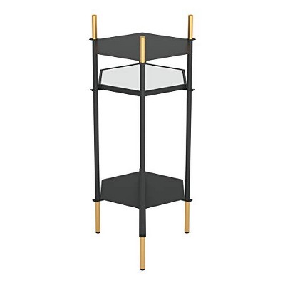 William Black and Gold Hexagonal Metal and Glass Accent Table