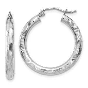 Black Bow Jewelry 3mm x 20mm 14k White Gold Textured Round Hoop Earrings - 1 of 4