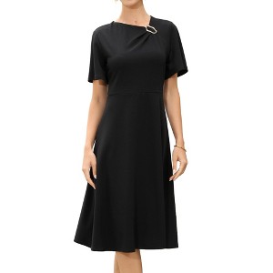 INSPIRE CHIC Women's Work Short Sleeve A-Line Business Casual Midi Dresses - 1 of 4
