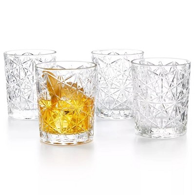 Bormioli Rocco Bartender Lounge DOF Glasses - Set of 4, 13.25 Oz. Retro Style Tumblers with Light-Reflecting Design - Made in Italy, Dishwasher Safe